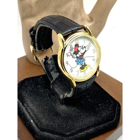 Disney Women\'s Watch Minnie Mouse WDS000410 Quartz Gold 35mm Black Leather Strap main image 9